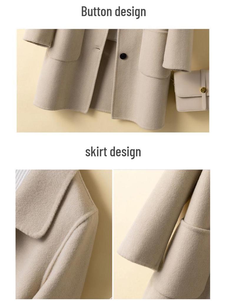 Women's Mid-Length Woolen Coat, Autumn/Winter 2025, Korean Style, Loose Fit, Plus Size, Slimming, Age-Reducing.