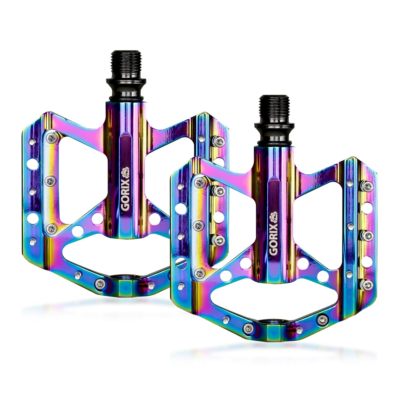 GORIX Bicycle Pedals, Oil Slick, Road Bike Flat Pedals, Lightweight, Aluminum, Custom Parts, Stylish, Thin, Wide, with Spike Pins, Anti-Slip, Cycle Pe