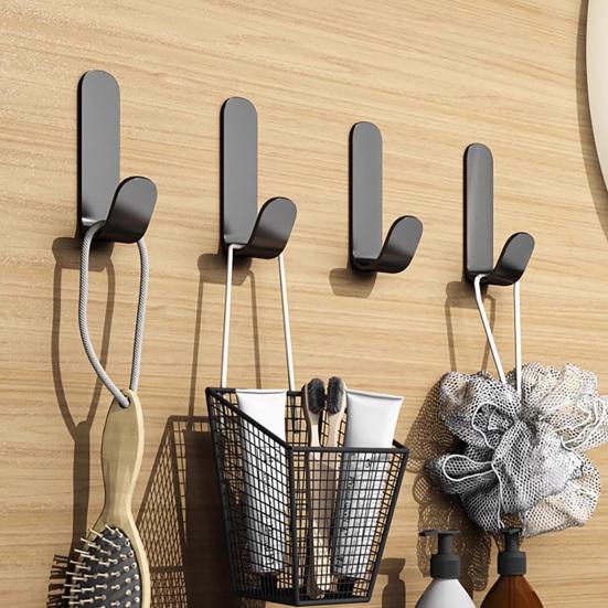 5PCS Adhesive Wall Hooks No Drill Strong Load-Bearing Hooks Durable Carbon Steel Hooks for Bathroom Kitchen Coat Towels