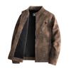 Leather Jacket Men's Fleece Slim Stand-up Collar Leather Jacket Korean Version of Locomotive Clothing