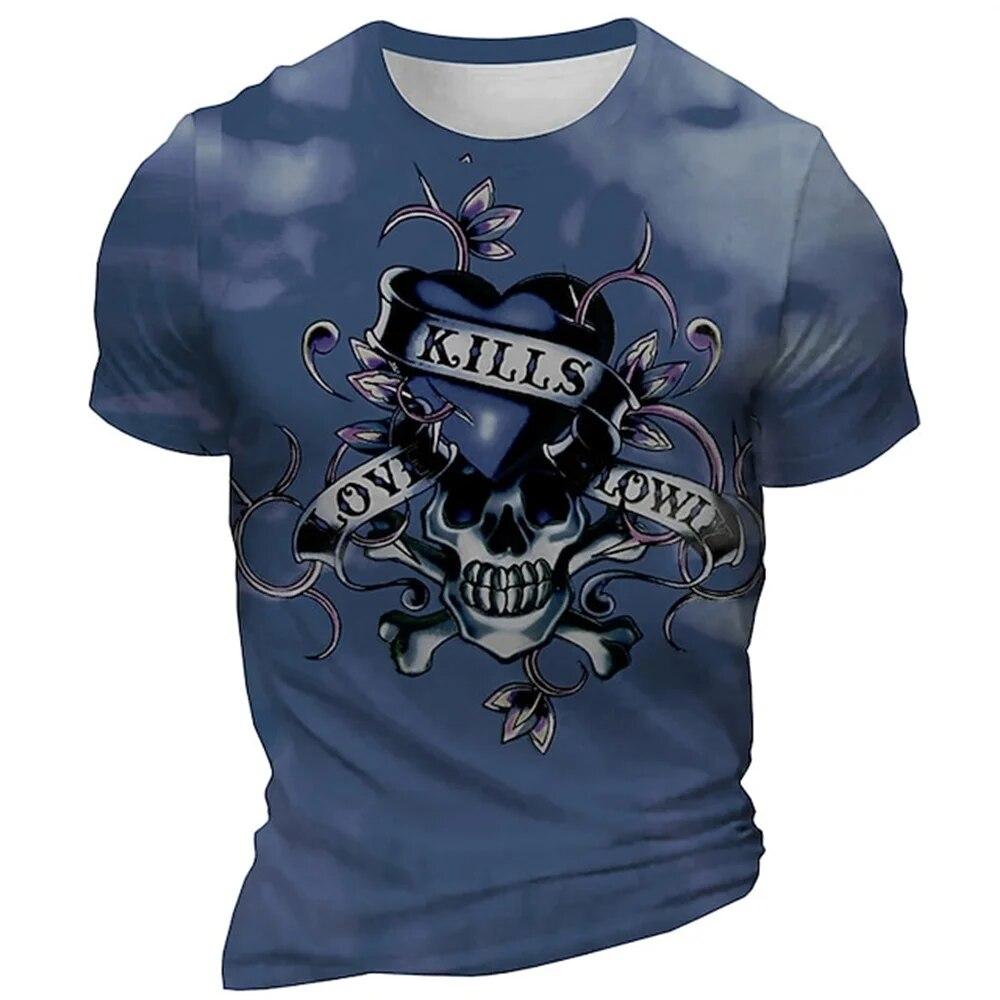 

Мужская футболка с 3d принтом черепа, футболка с короткими рукавами, уличная одежда большого размера, футболки, летние повседневные новые модные мужские топы с круглым вырезом, пуловер S