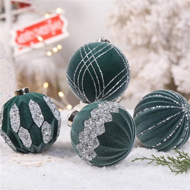 Elegant Christmas Sphere Hanging Ornament Flocking Christmas Baubles with Rhinestones for Elegant Holiday Tree Trimming