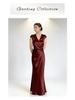 Haute Couture Satin V-Neck Cinched Waist Mermaid Dress