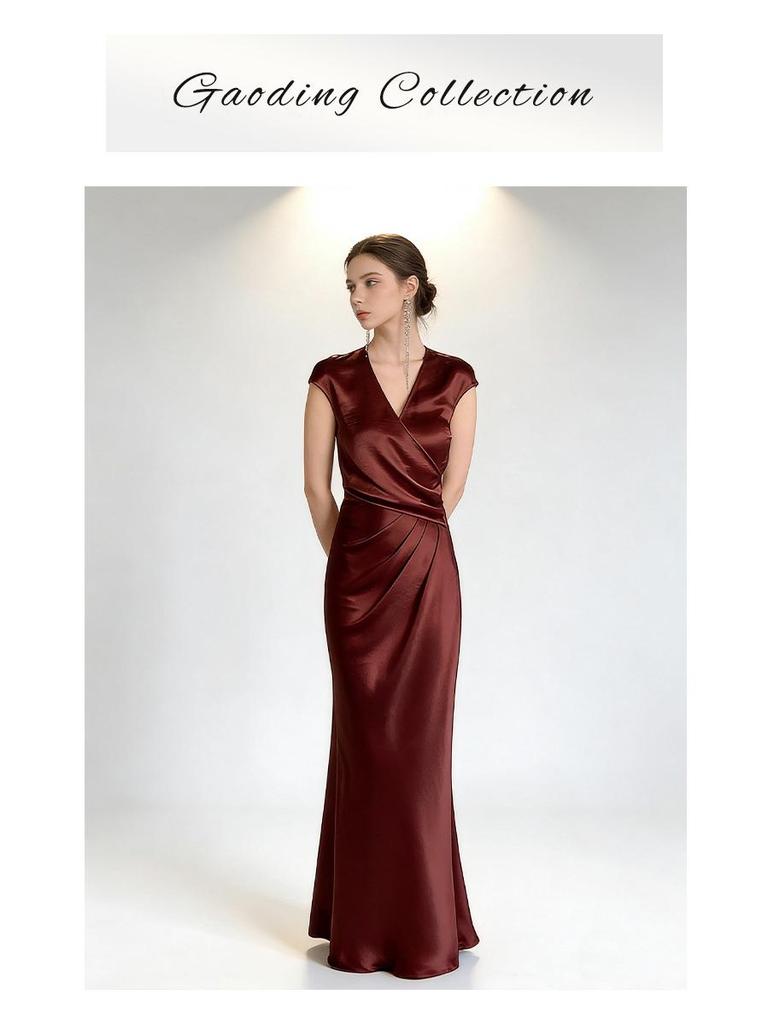 Haute Couture Satin V-Neck Cinched Waist Mermaid Dress