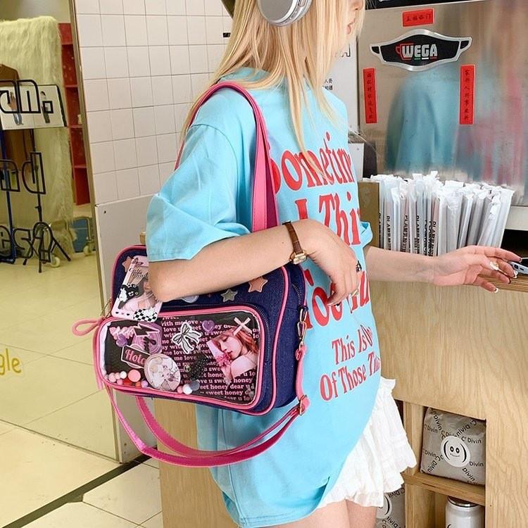 Bone Blocking Color Heart Decor Women Casual Single Shoulder Square Bag Itabag