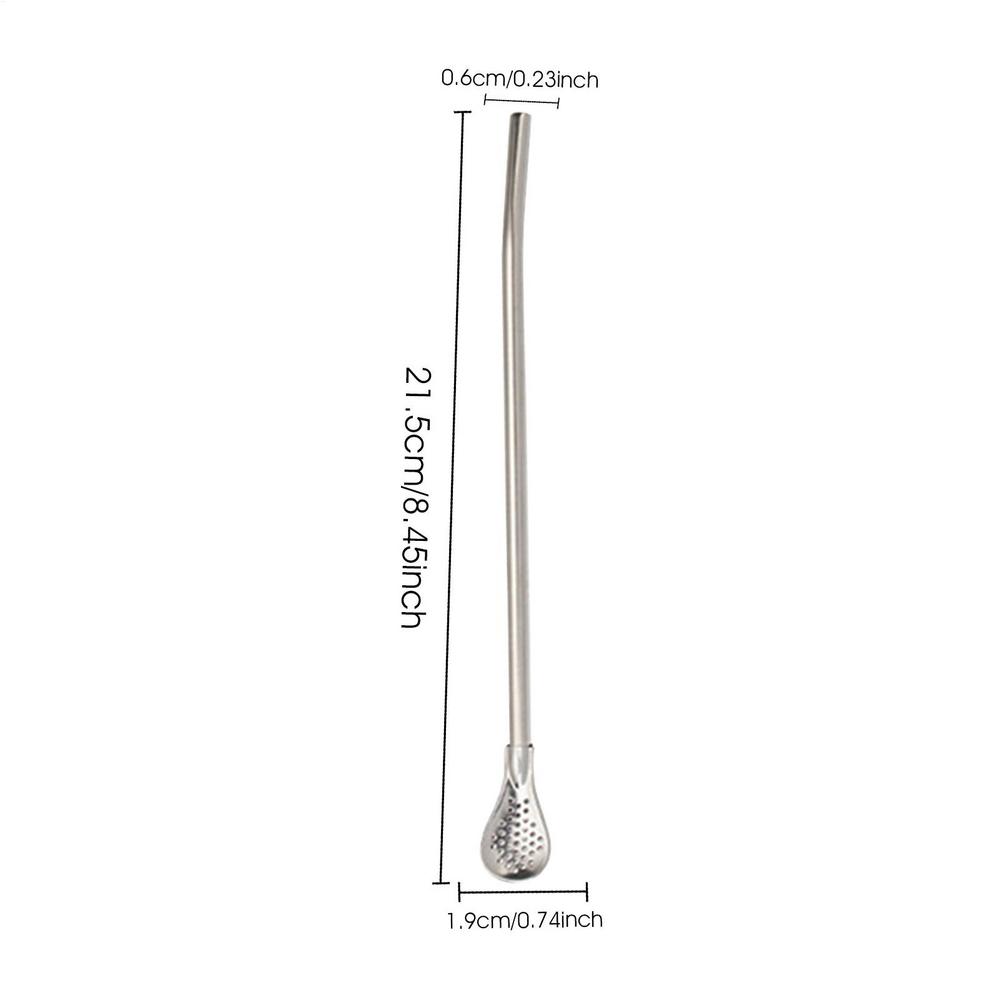 Removable Stainless Steel Straw Filter Spoon with Cleaning Brush Reusable Metal Straw Spoon Cocktail Stirrer for Drinking Tea