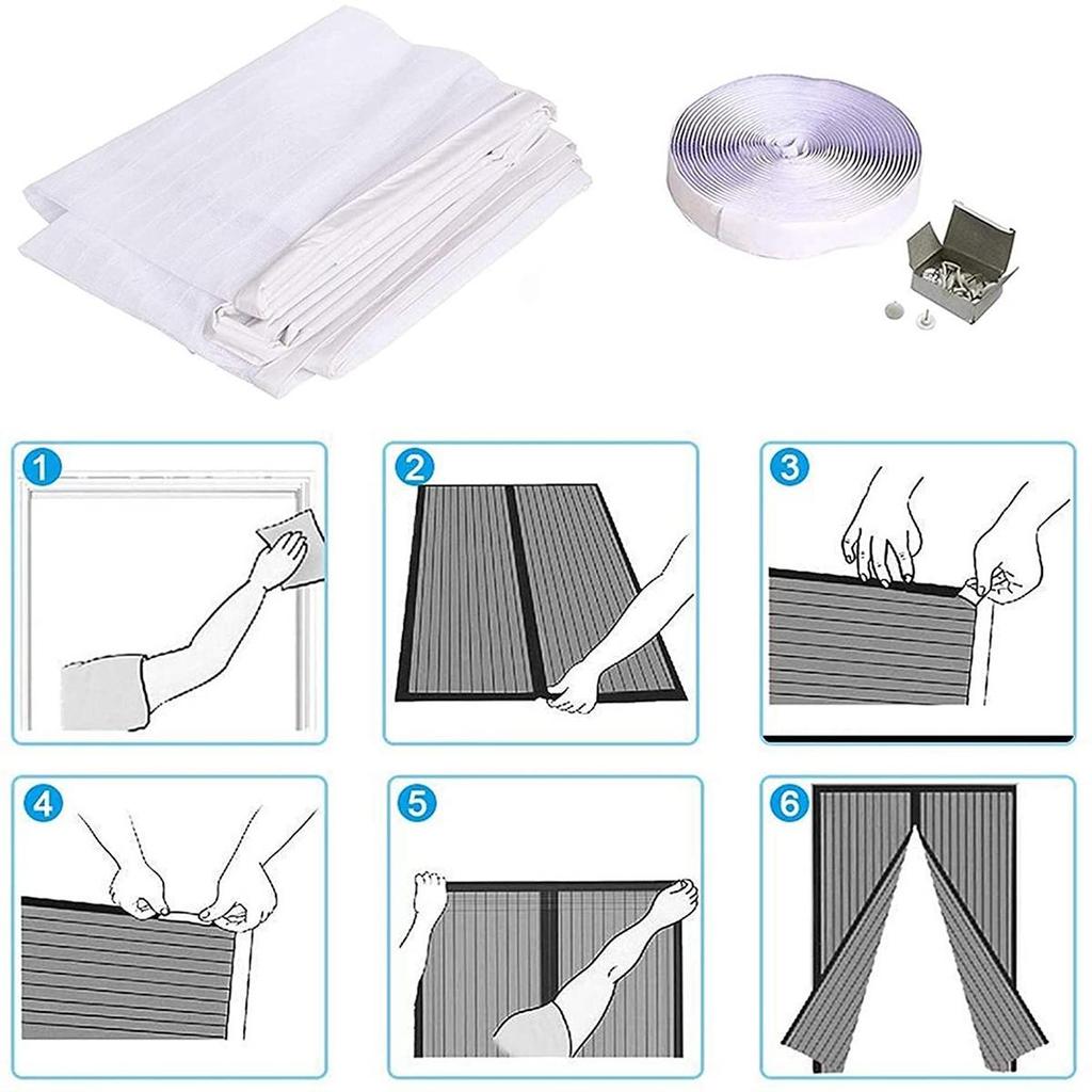 Magnetischer Fliegengitter-Türvorhang, selbstdichtende Fliegengittertür, robuster Türgitter-Magnetverschluss, insektensicher, einziehbares Fliegengitter-Türnetz, Weiß