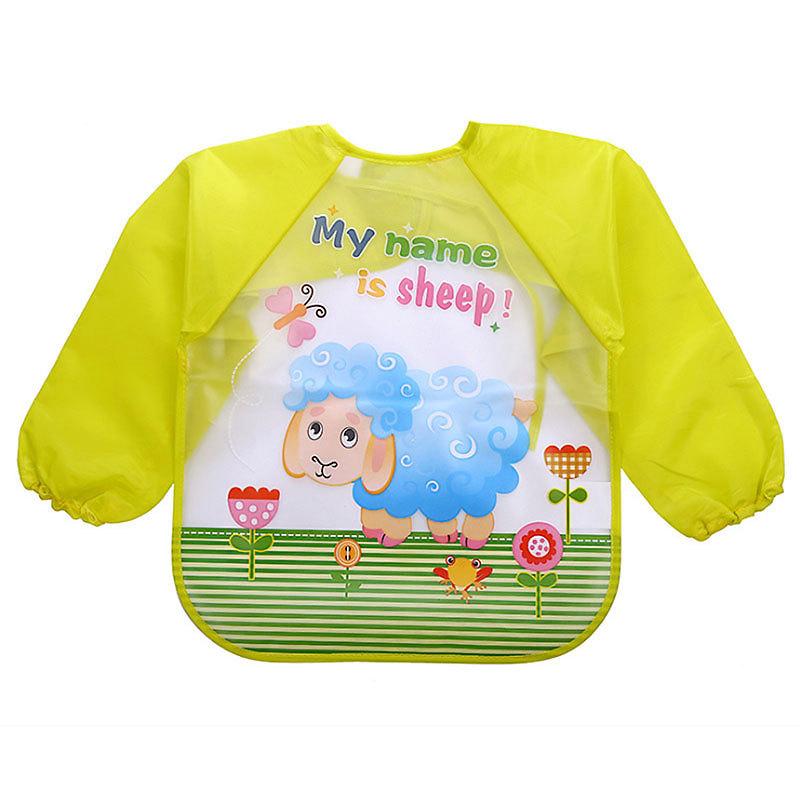 0-3 Years Baby Waterproof Anti-dirty Bib Long Sleeve Art Painting Apron Strap Smock Soft Feeding Bib Cartoon Kindergarten Gown