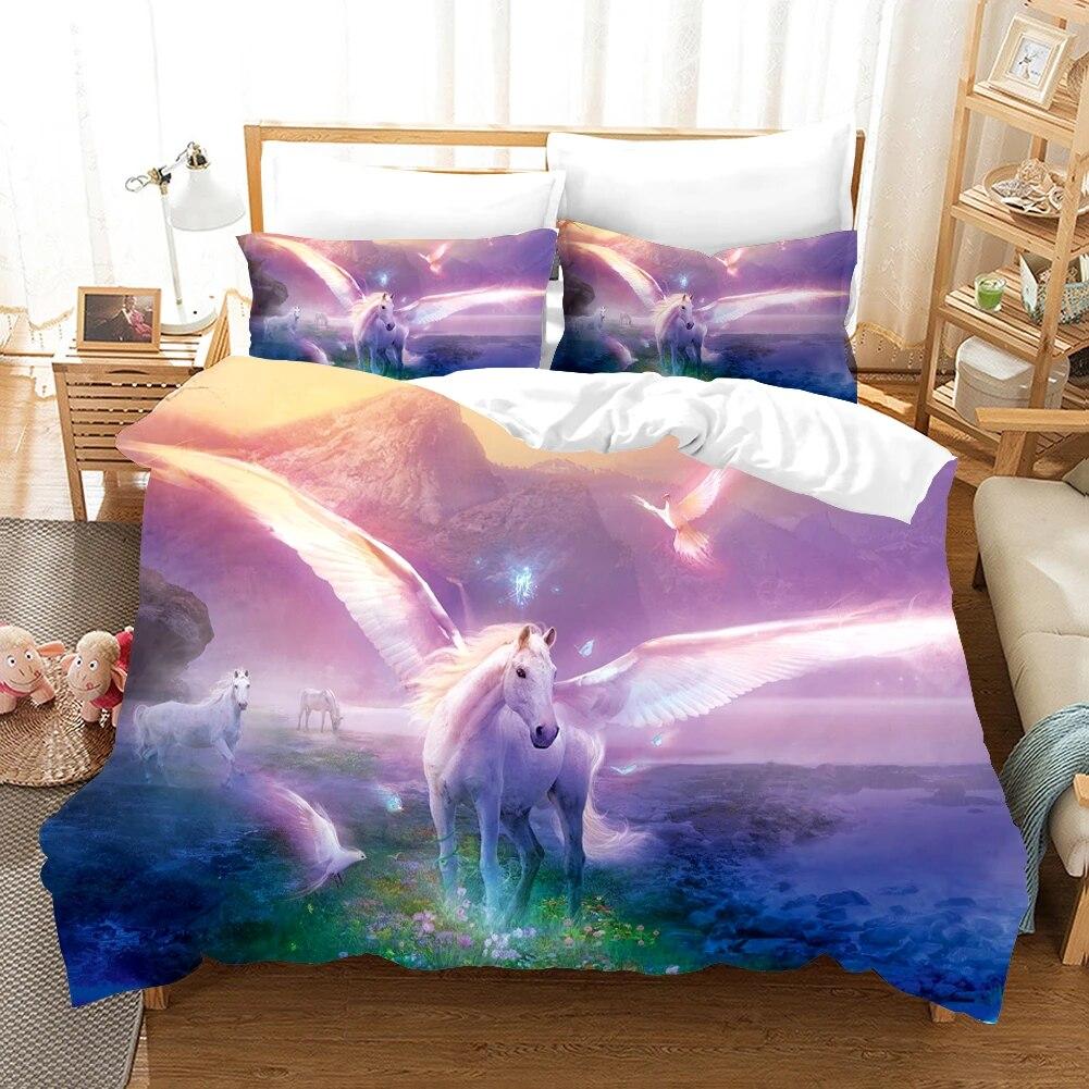 Unicorn Fiction Horses Bedding Set For Kids Cartoon Aniaml Duvet Cover Twin King Size 3D Quilt Cover Bed Set Wholesale