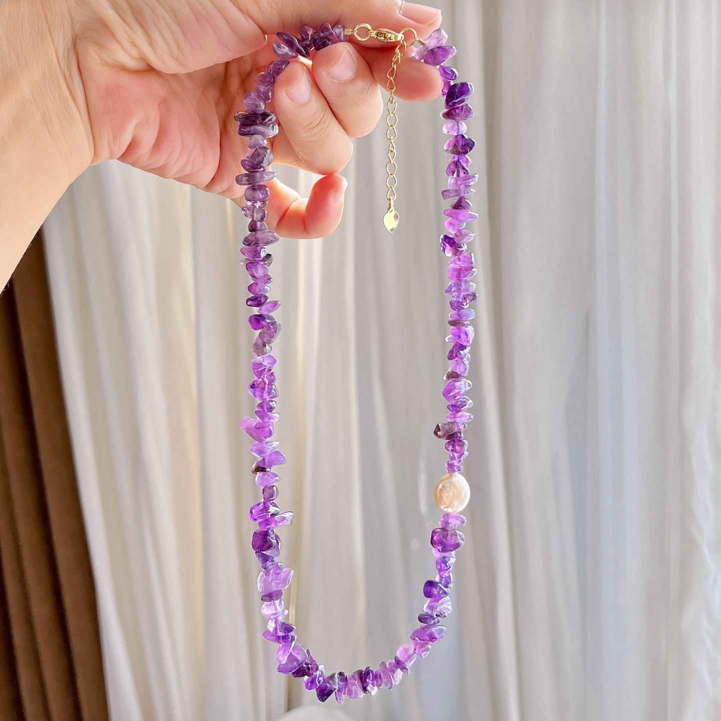 

Autumn And Winter Natural Freshwater Pearl Amethyst Sweater Chain Necklace Collarbone Chain