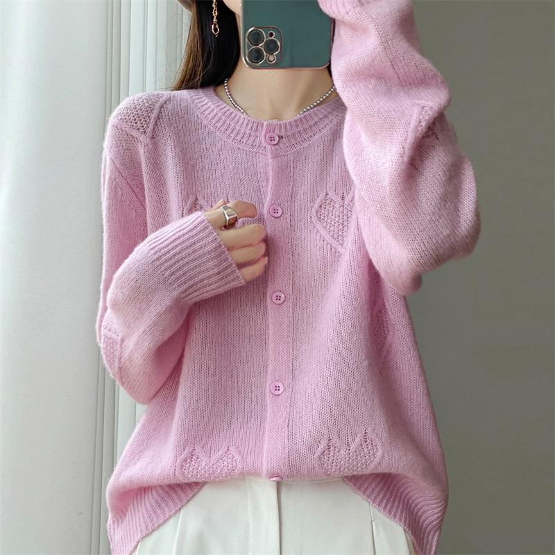 QingHe Cashmere Women's 30% Cashmere Cardigan - Soft & Warm Wool Blend Sweater