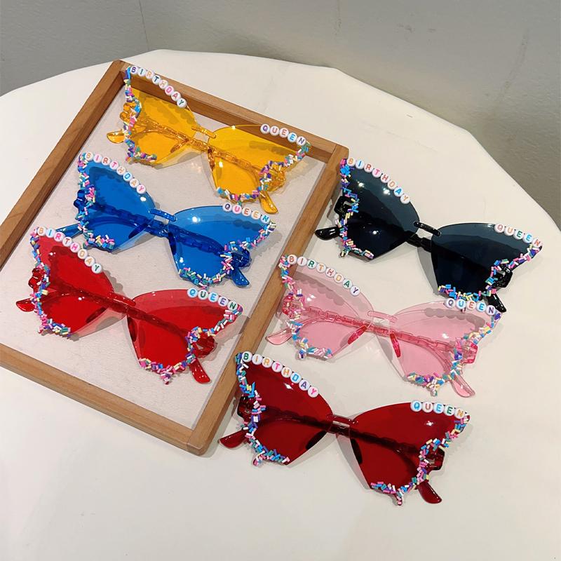 KAMMPT Butterfly Shaped Sunglasses with Sprinkles Women Fashion Birthday Gift Decor Shades Trendy Original Handmade Sun Glasses