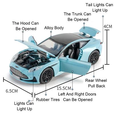 1:32 Scale Vulcan Safety Car DB12 Model Toy Metal Body Rubber Tires Sports Cars Models Sound Light Pull Back Toys Gift for Child