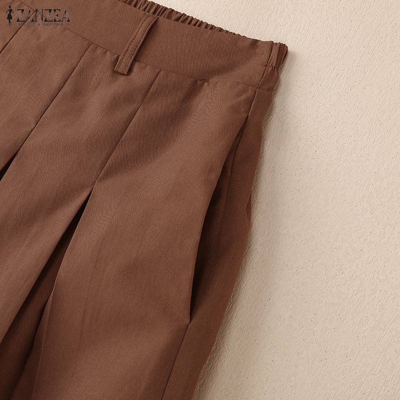 ZANZEA Women Casual Elastic Waist Solid Color Loose Shorts