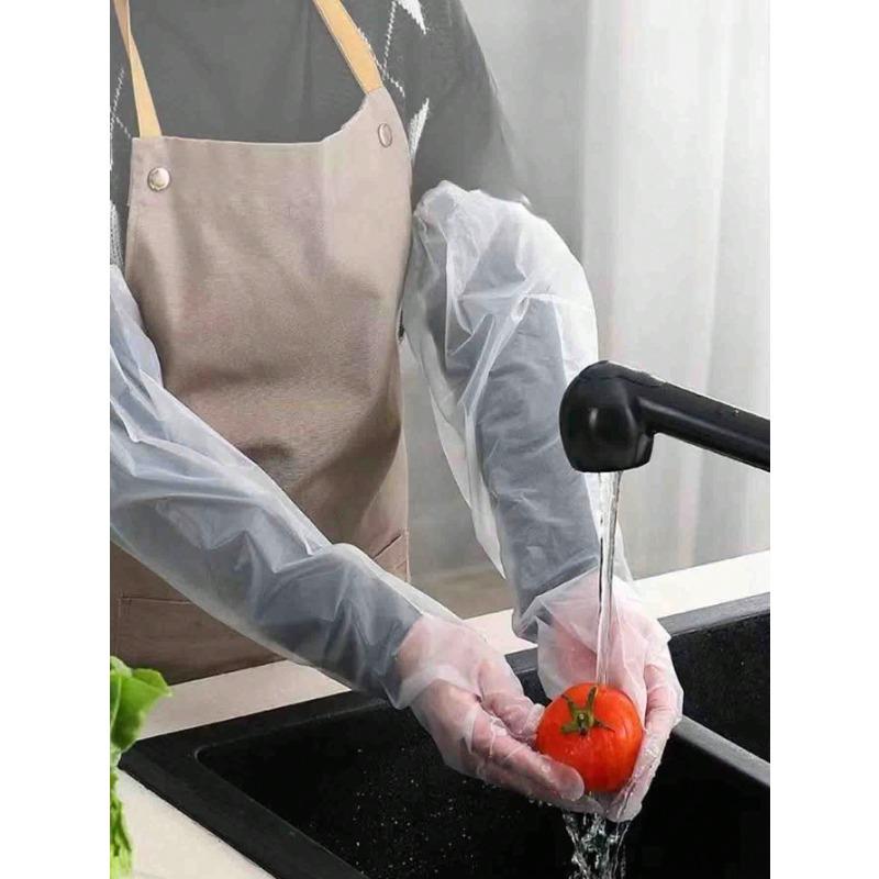 

5 Pairs Disposable Long Cuff Gloves, Thickened CPE Arm Protection Gloves For Home Chores, Waterproof & Anti-Slip 60cm