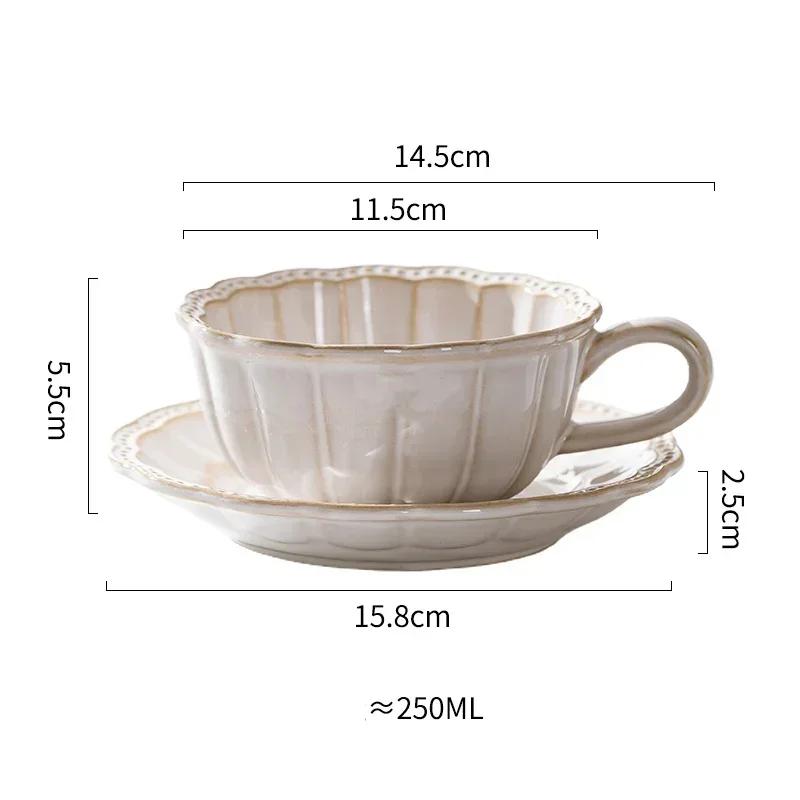Light Luxury Retro Ceramic Cups Home Afternoon Tea Party Coffee Cup Creative Relief Exquisite Coffee Cup Plate Set Birthday Gift