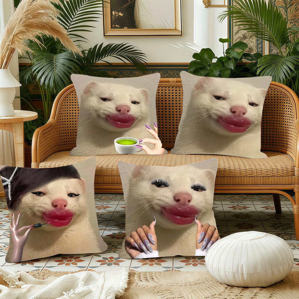 Cute Mink Funny Cushion Cover Pillow Case Plush Fabric Soft Double Sided Print Sofa Cushion Cover Throw Pillow Covers