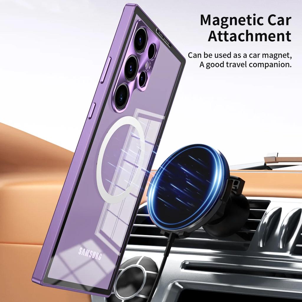 Transparent Case for Samsung Galaxy S24 Plus Ultra Magnet Pop-up Back Panel for Magsafe Wireless Charging Luxury S24Ultra Cover