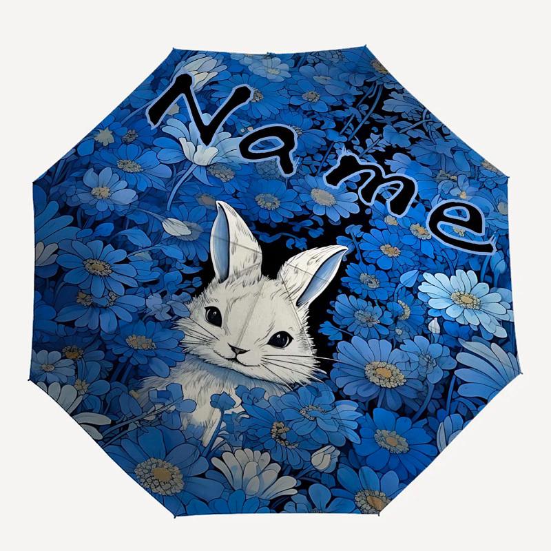 

1pc rabbit blue_flowers custom umbrella Automatic Open/Close, 8-Rib Durable Frame Customizable Name/Text, Portable & Stylish for , 1049L