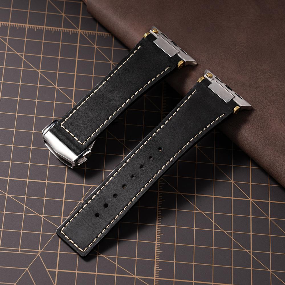 Leather Strap for Apple Watch Ultra 3 2 49mm Series 11 10 46mm Business Men Band for iWatch 9 8 7 45mm 6 5 4 Se 3 44mm Bracelet