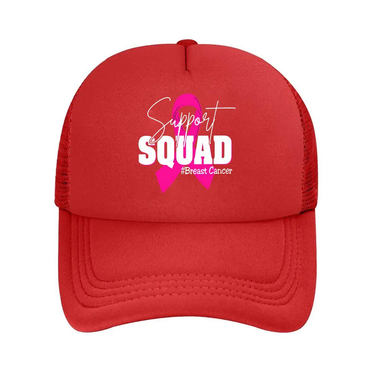 Support Squad Breast Cancer Awareness Ribbon Graphic  Mesh Baseball Cap Hip Hop Adjustable