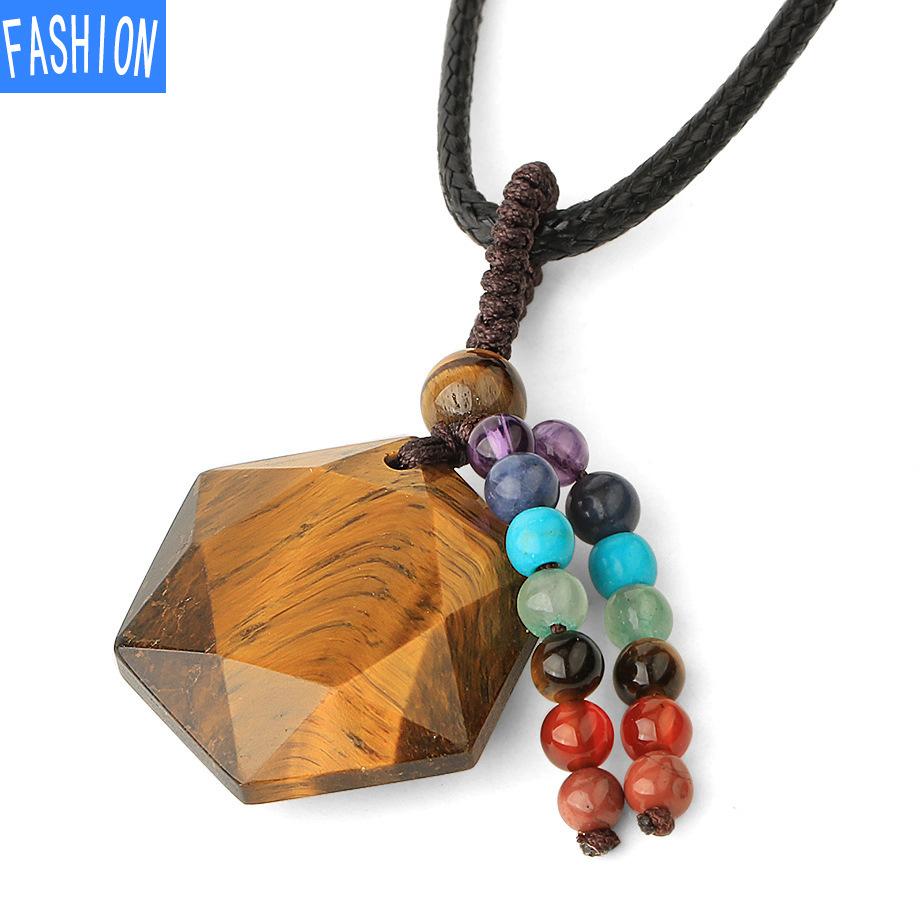 

Ожерелье из натурального хрусталя с семью чакрами, граненая подвеска с шестью звездами и кисточкой tiger eye b