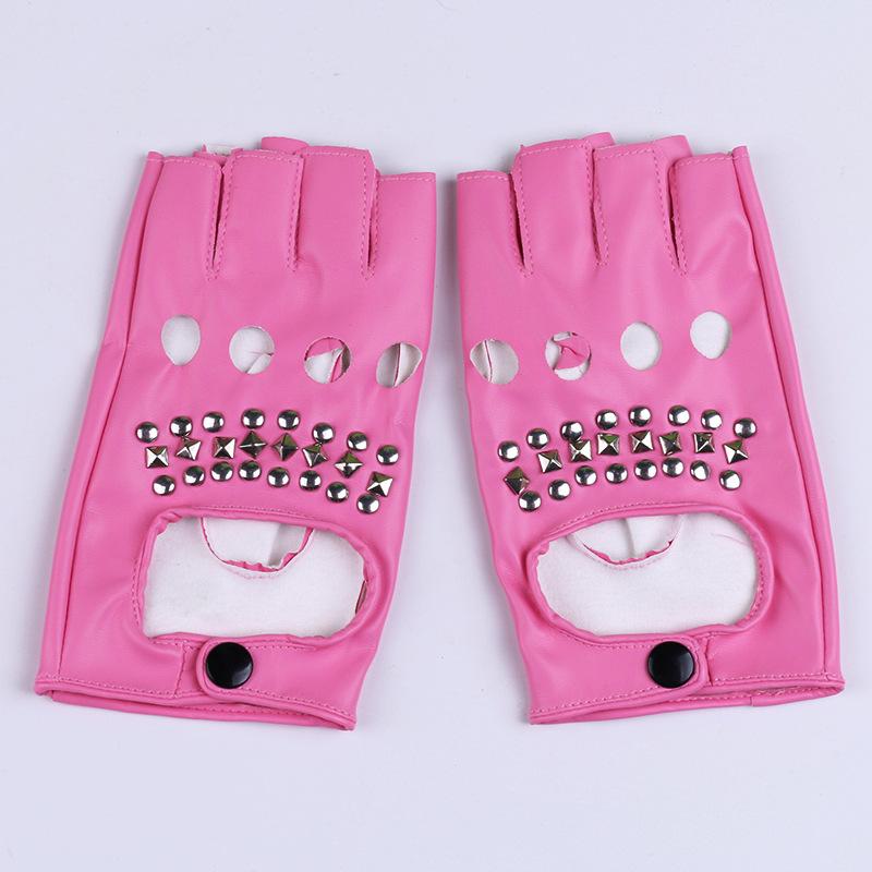 Street Dance Half Finger Gloves Men's Nightclub Pole Dance Rivet Gloves Performance Dance Spring and Summer Dance Performance Leather Gloves