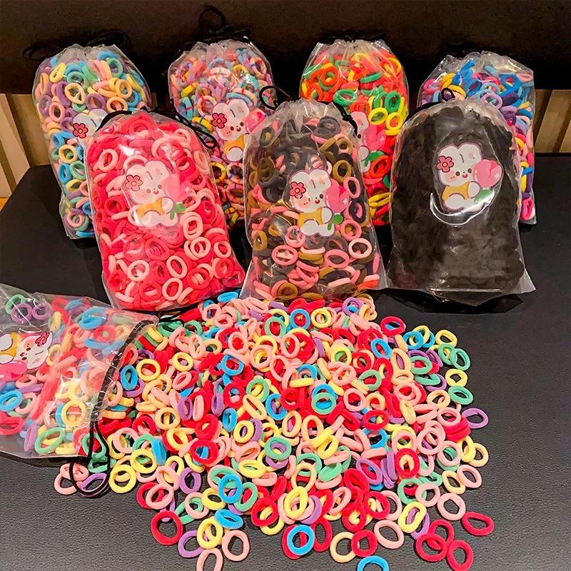 100 Pcs/Bag Girls Lovely Candy Cartoon Colors Solid Elastic Hair Bands Children Cute Srunchies Rubber Bands Kid Hair Accessories