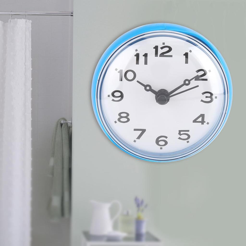 Bathroom Wall Hanging Clock,Waterproof Fogproof Round Arabic Digital Dial Bath Shower Clock Suction Cup Wall Window Mirror Bath Shower Clock for Home