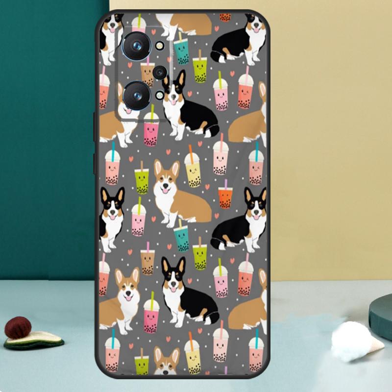 Corgi and Bubble Tea For Realme 14 13 Pro Plus 10 11 12 GT 5 6 6T GT7 Pro C61 C55 C53 C51 C21Y C25S C75 C67 Case Realme GT7 Pro