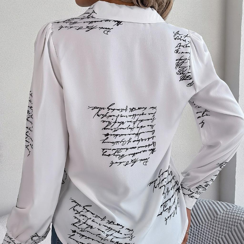GMXIA Women's Fashion Casual Summer Suit Long Sleeve Collar Blouses & Alphabets Shirts