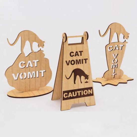Katzen Erbrochenes Schild Lustiges Holzschild Katzen Erbrochenes Vorsicht Schild Büro Schreibtisch Erbrechende Katze Schild Streich Geschenk für Kollegen Katzenbesitzer