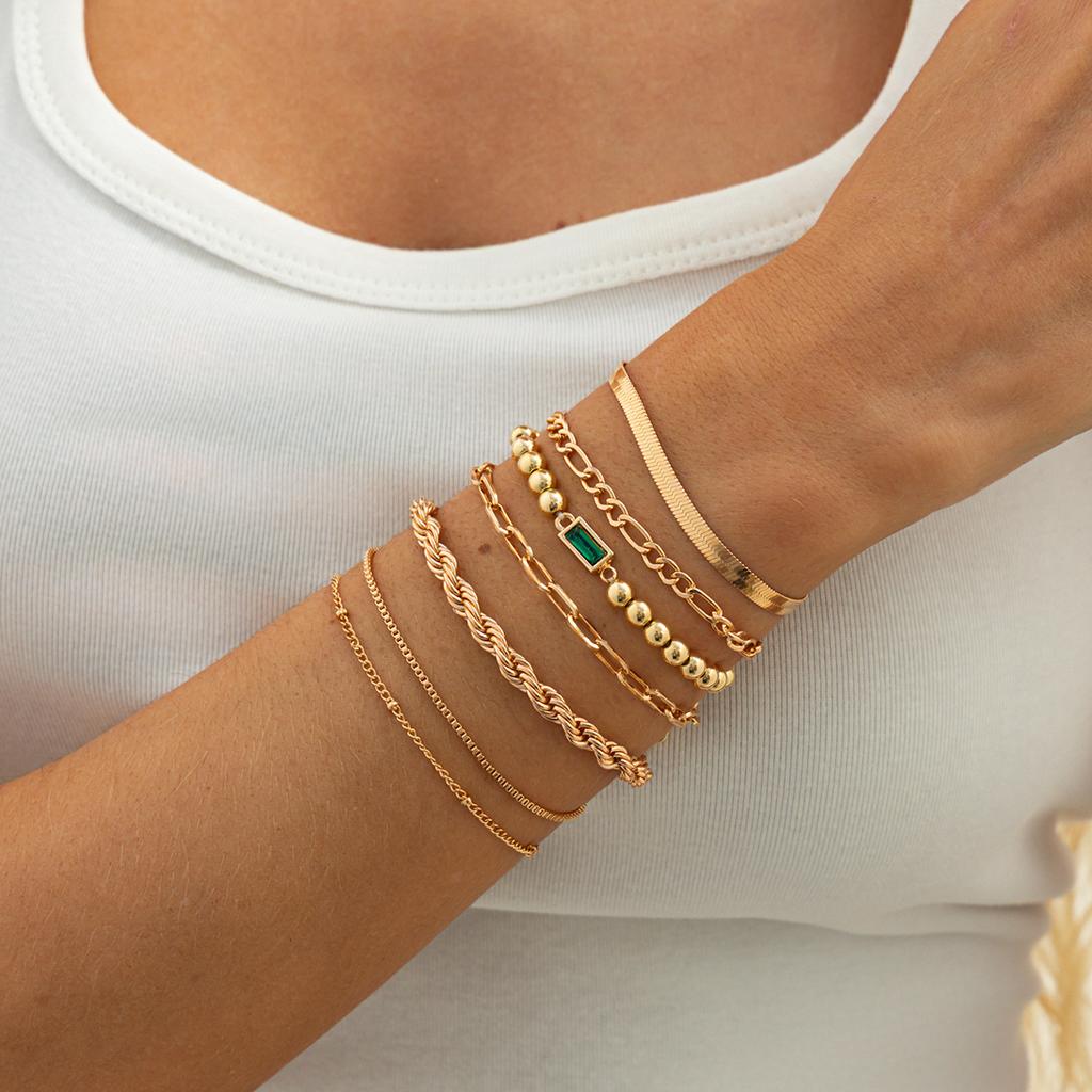 Fashionable and Elegant Rhinestone Metal Bracelet Set, Suitable for Women's Charm Retro Minimalist Twisted Chain Bracelet Jewelry