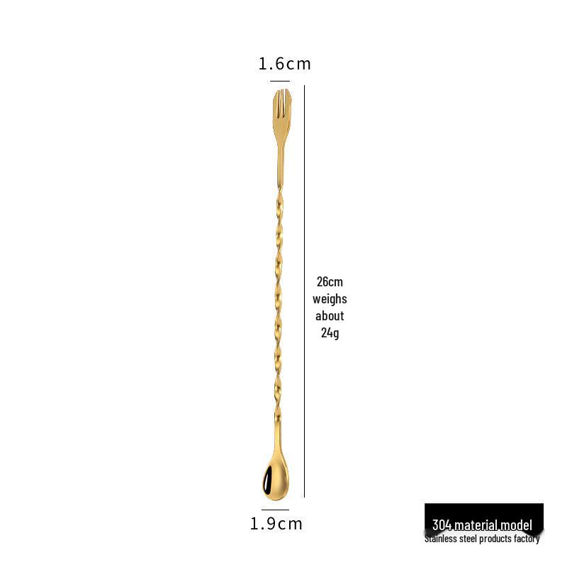 304 Stainless Steel Dual-Ended Bar Spoon and Fork for Stirring Cocktails and Milk Tea