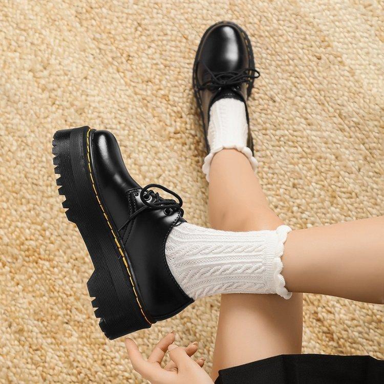 Small Leather Shoes Women's Black Platform Martin Boots 2025 New British Style Shoes Spring and Summer Academy Style