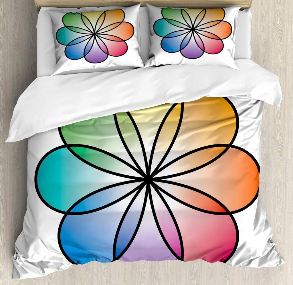 Flower of Life Duvet Cover Dark Blue with Geometry Print Quilt Cover for Children Teens Adults for Bedroom Decoration Queen Size