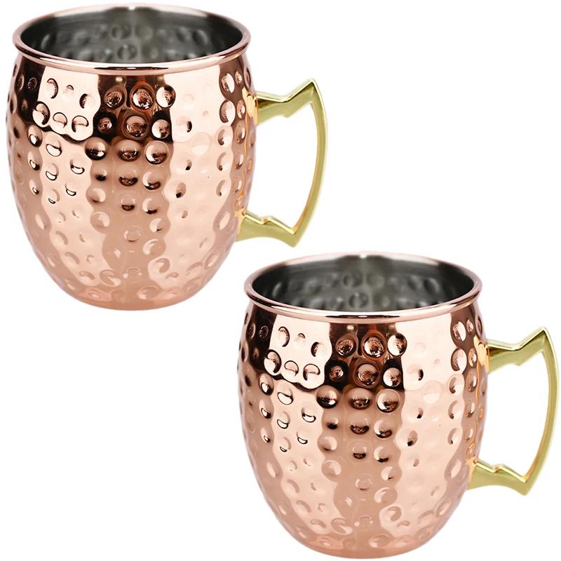 2Pcs New Cocktail Wine Cup Moscow Mule Mug Stainless Steel Hammered 500ml Copper Plated Beer Cup Bar Drinkware