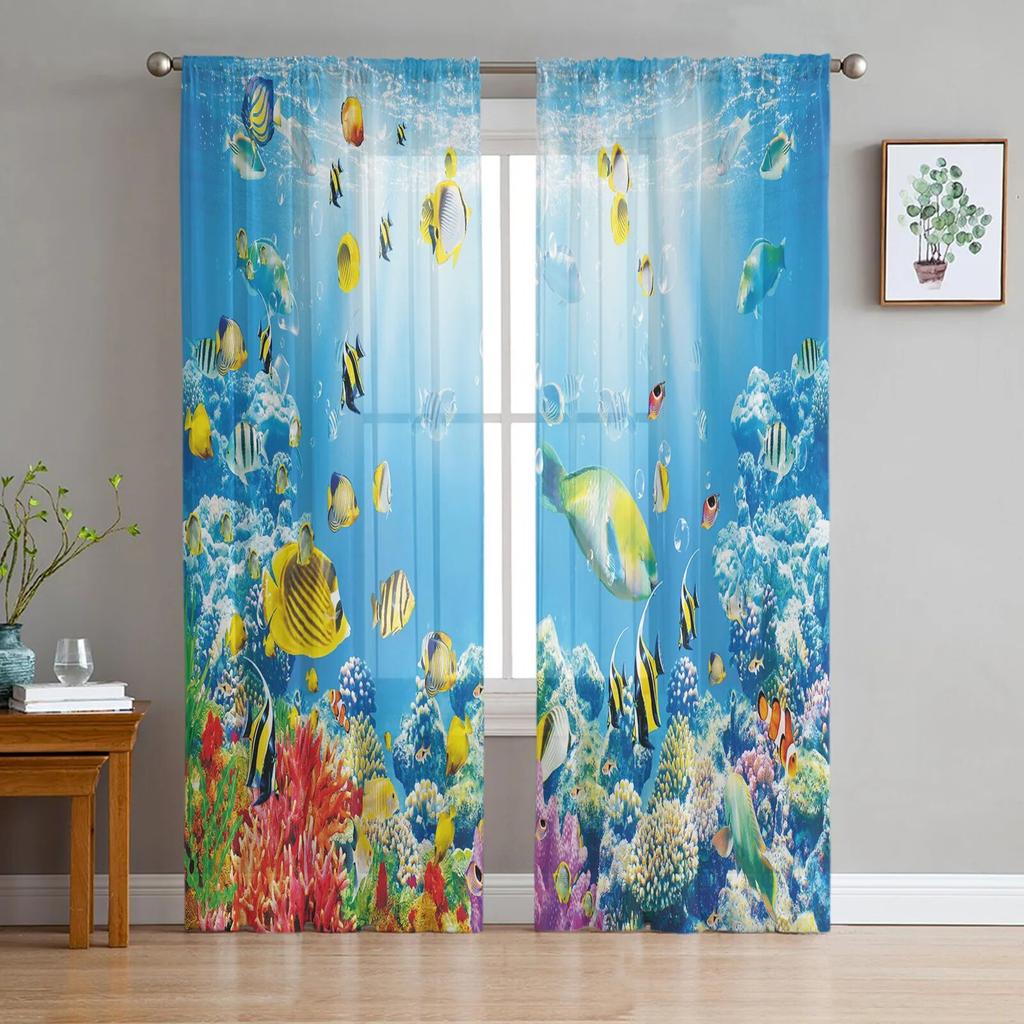 Carp Animal Fish Geometric Tulle Curtains For Living Room Sheer Curtain Bedroom Voile Decorative Window Treatments