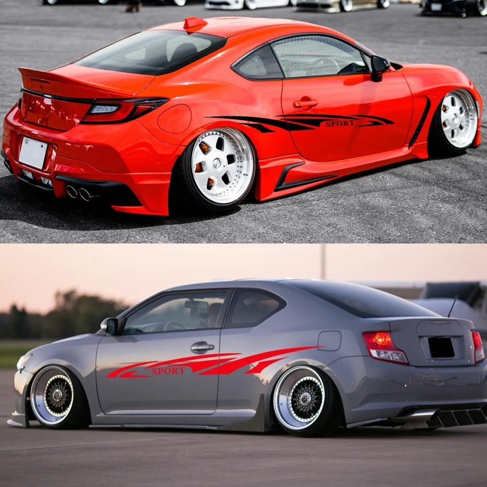 2PCS Sports Style Racing Car Side Skirt Stickers Fish Fin Pattern Car Vinyl Decal Self-Adhesive Auto Body Decoration Accessories