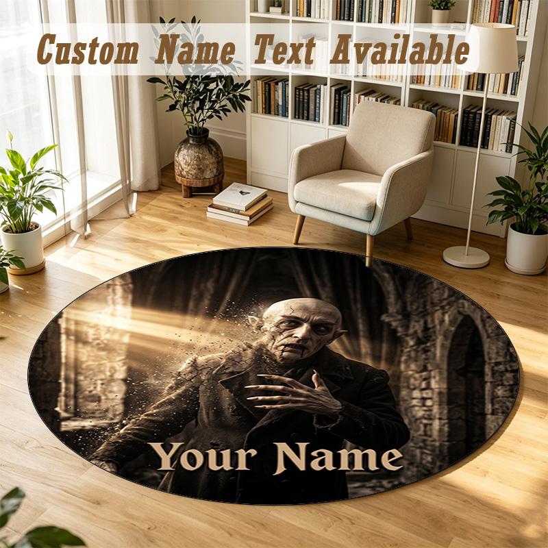 Nosferatu Count Orlok Personalized Round Rug Support Custom Name, Soft Home Decor Mat