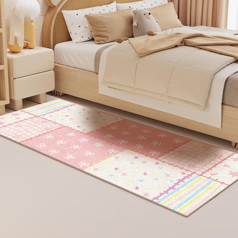 Bedroom Carpet Non-slip Soft Fluffy Floor Mat Comfortable Blue Cute Plaid Rug Long Home Decor Mats Alfombra De Dormitorio