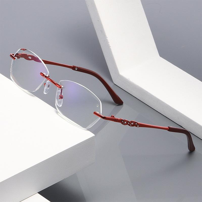 Rimless glasses women's fashion anti-blue flat glasses rimless diamond trimmed anti-blue reading glasses