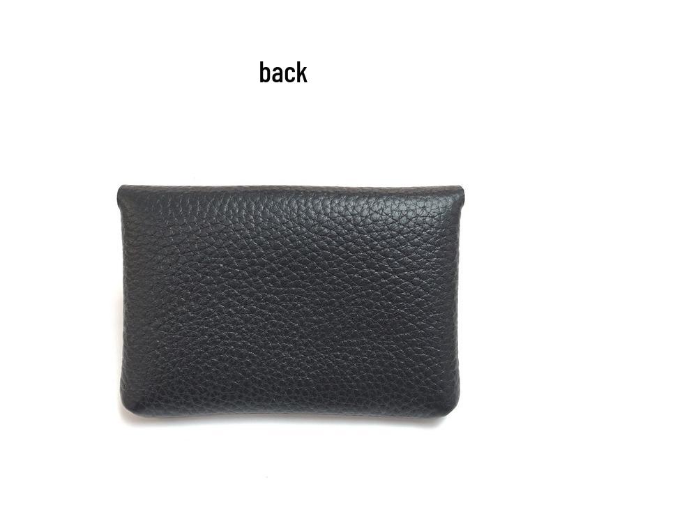 Top Grain Leather Snap Closure Coin Purse & ID Holder, Mini Lychee Pattern Card Holder for Men & Women