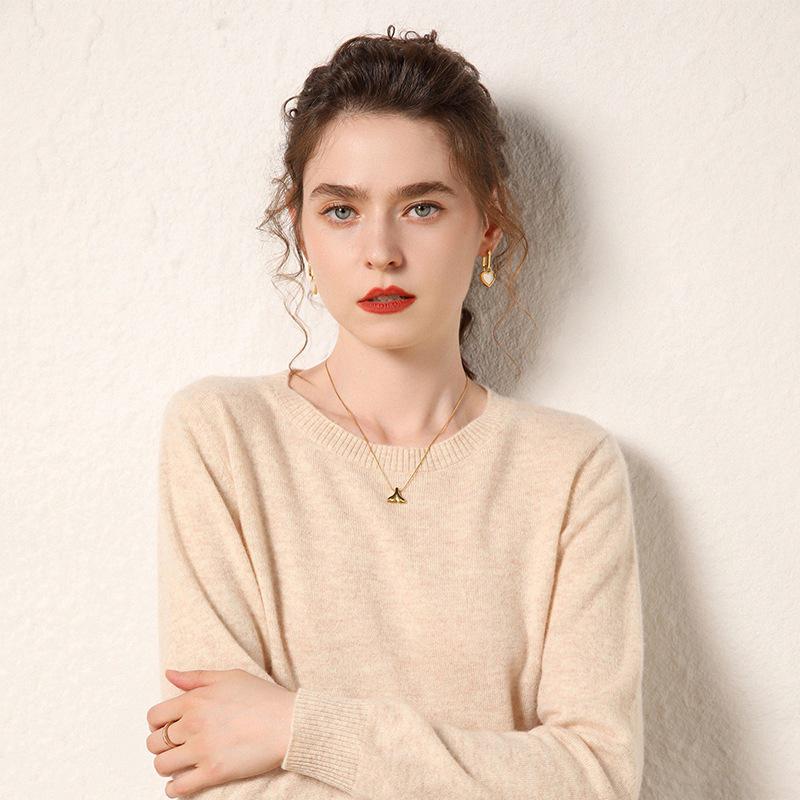 Women's Cashmere Long Sleeve Sweater: New Style, Pure Round Neck, Loose Fit, Thin Knit Pullover for Autumn/Winter