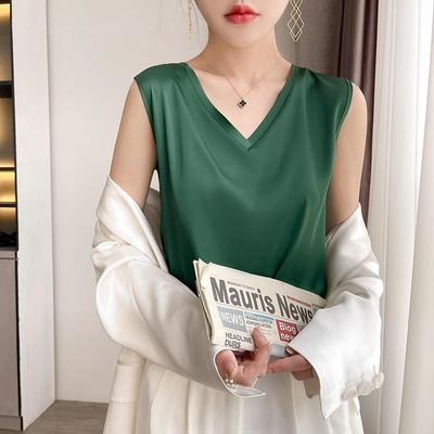 Women's Satin V-Neck Sleeveless Camisole: Spring/Summer Short, Sexy, Versatile Inner Layer Top