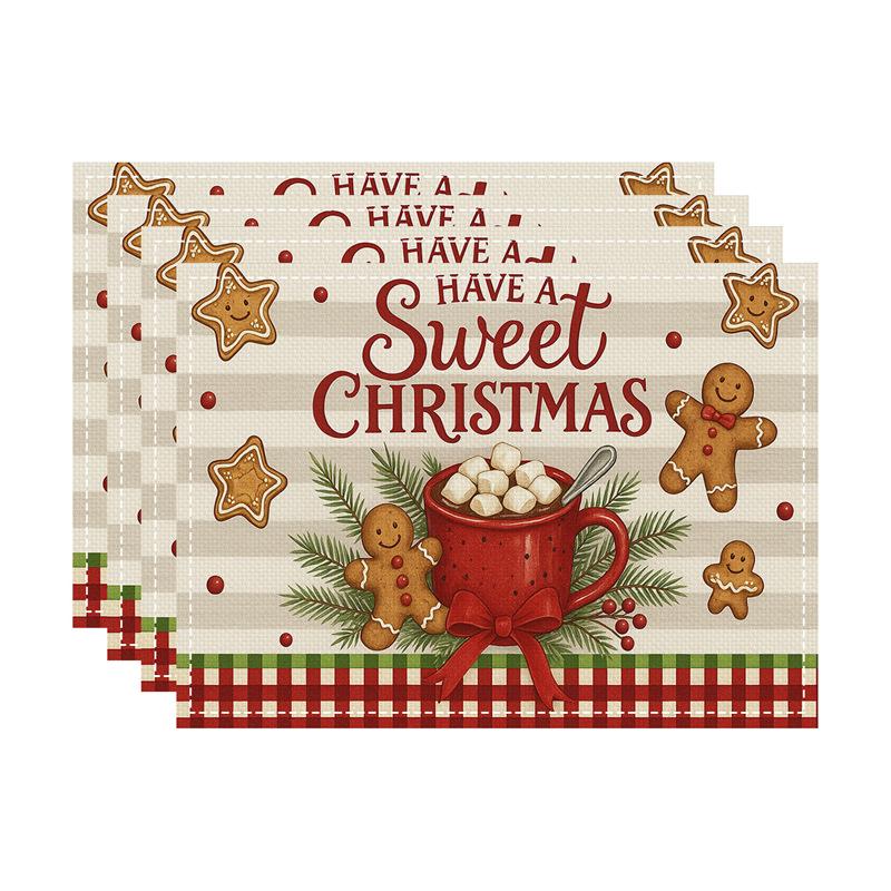 New Christmas Imitation Linen Texture Rectangular Placemat - Festive Table Mat Decoration