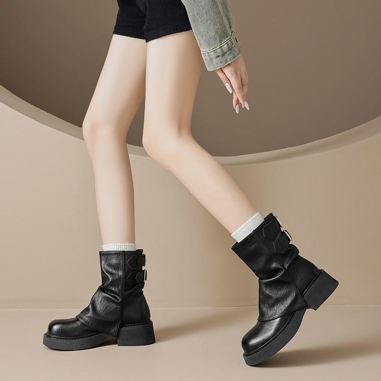 Korean Version of Short Martin Boots Women's Summer 2025 New Thick-soled Stacked Short Boots Trousers Western Boots Spring and Autumn Single Boots