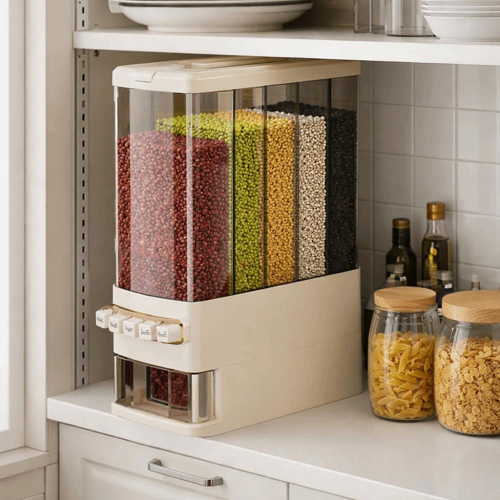 Built-in Measuring Cup Separated Grains Dispenser Moisture-Proof Grain Storage Box  Pantry
