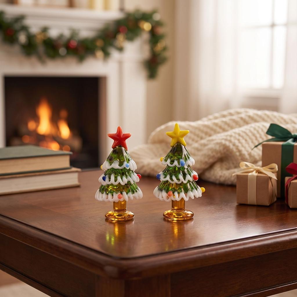Glass Christmas Tree Figurine , Holiday Tabletop Decoration and Small Gift for Christmas