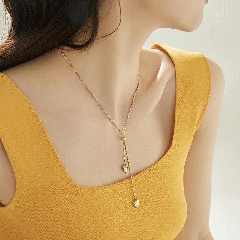 Ramos Stainless Steel Double Heart Charm Pendant Necklaces Trendy Bohemia Chain Choker Necklace  For Women Girl